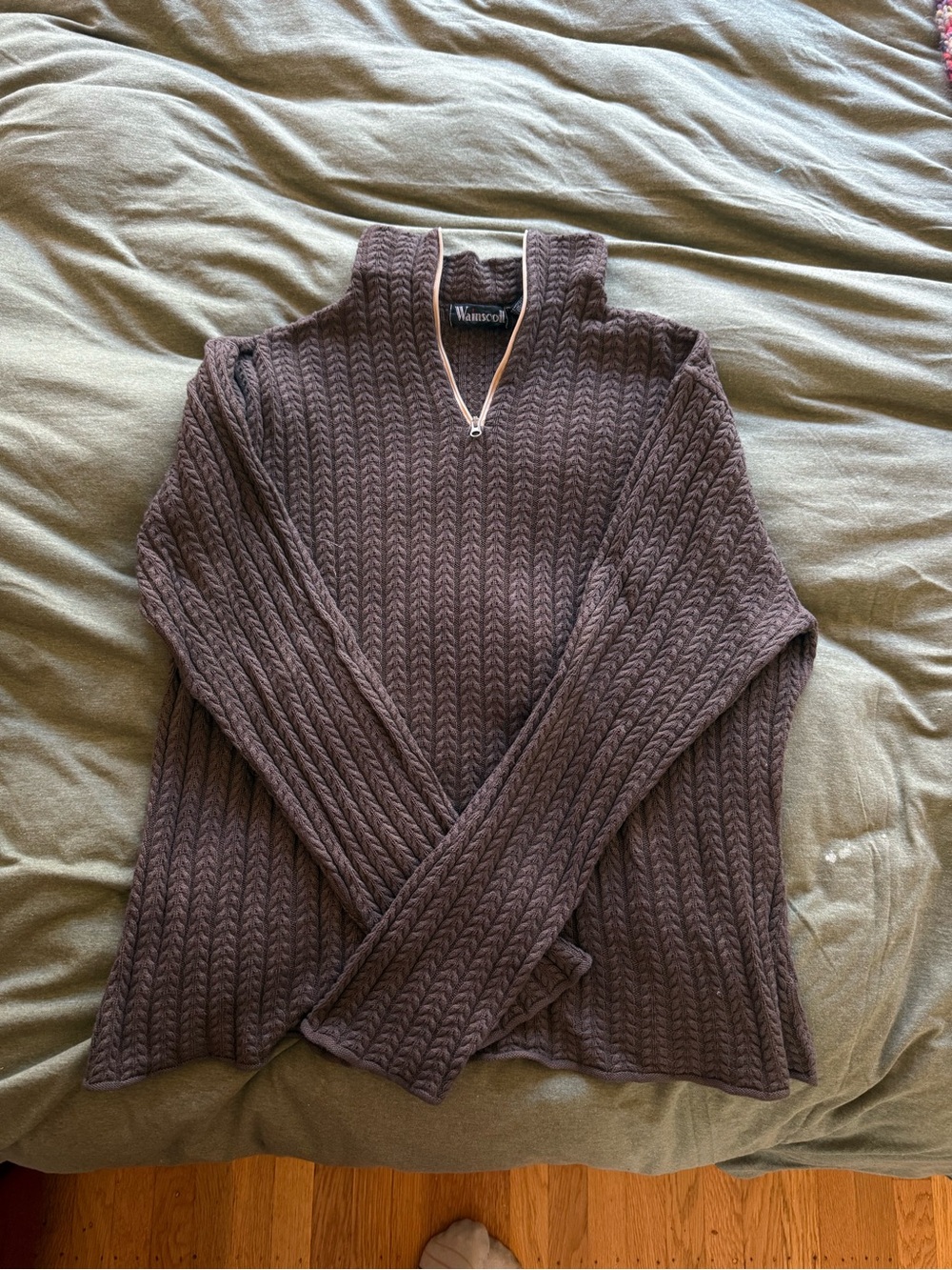 Women's Brown Cable Zip Sweater